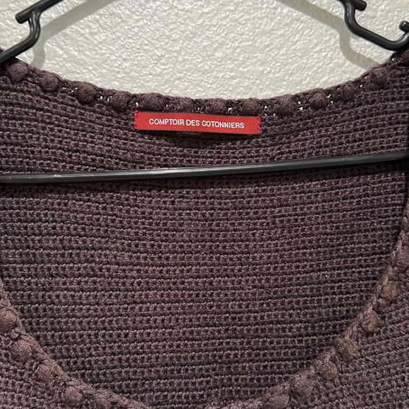 Comptoir Des Cotonniers Chocolate Brown Crocheted Knit Cropped Sweater Cardigan - Picture 3 of 6